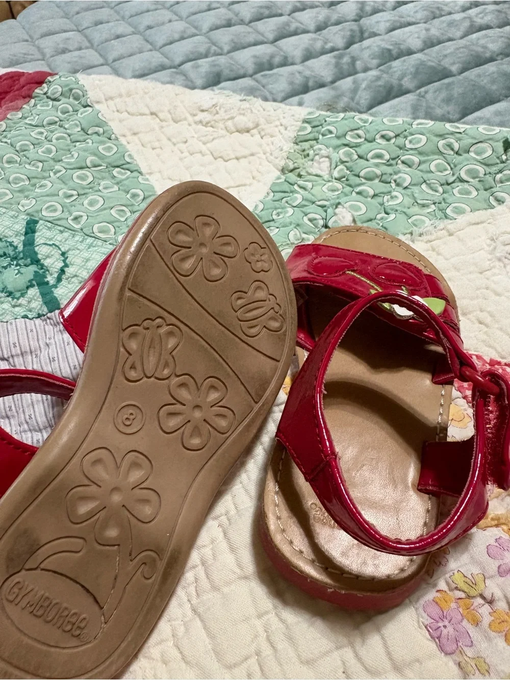 Gymboree Red Patent Cherry Sandals with Flower Accents
